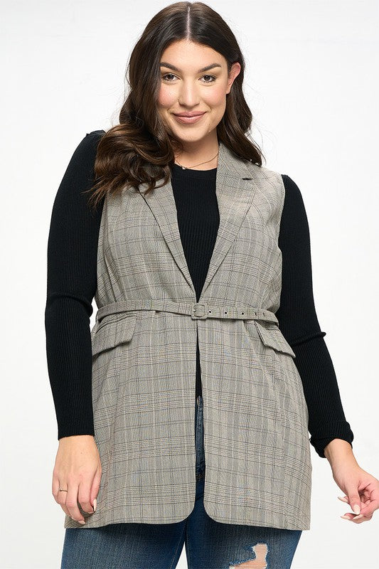 Plaid Belted Vest