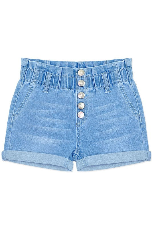 5 Button Ruched Waist Premium Denim Short