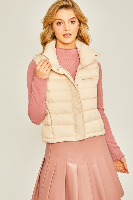 Padded Solid High Neck Vest