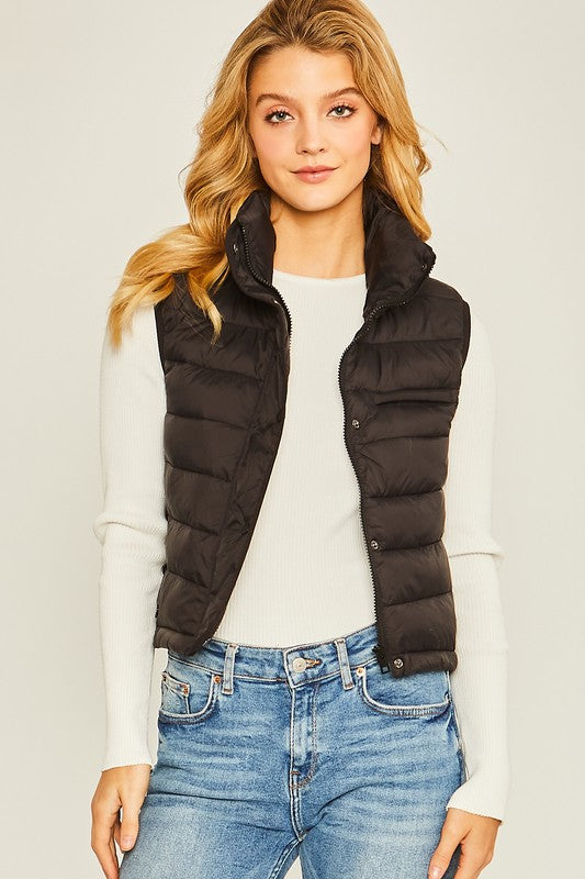 Padded Solid High Neck Vest