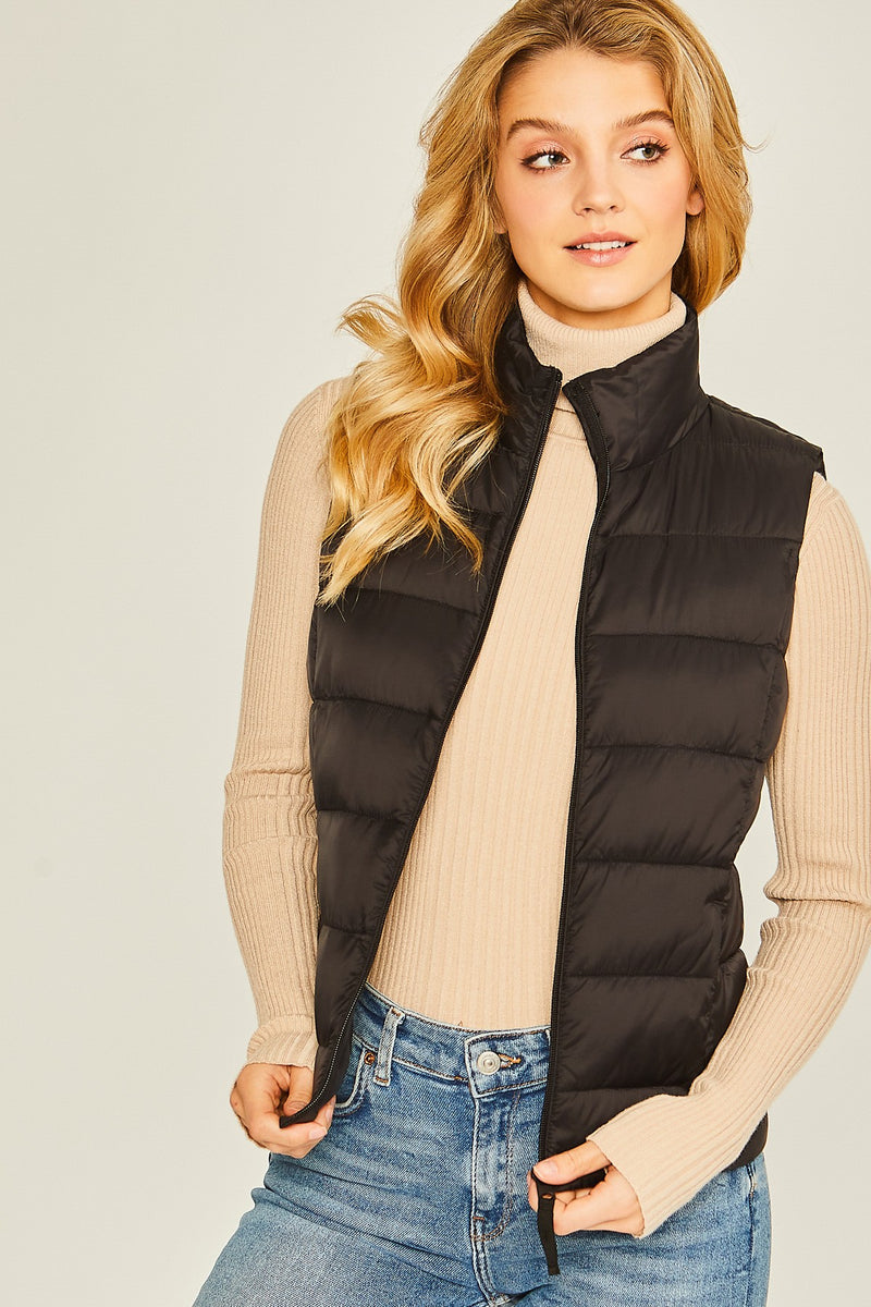 Solid High Neck Padded Puffer Vest