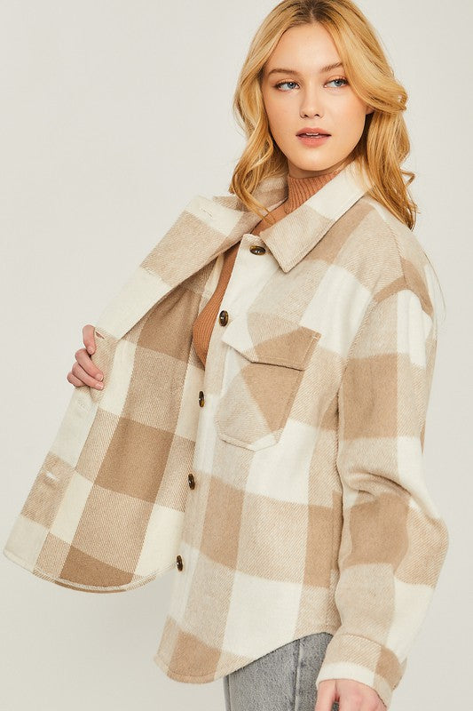 Plaid Flannel Bust Pocket Jacket