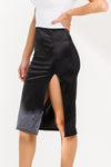 Satin Fitted High Slit Midi Skirt