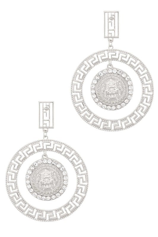 Greek Lion Charm Circle Earring