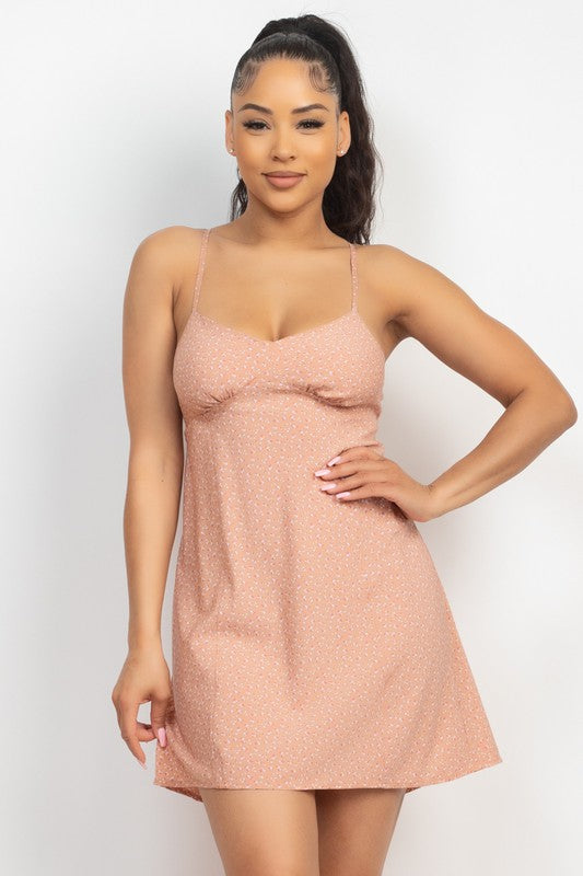 Ditsy Floral Lace-Up Bk Cami Dress