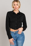 Cropped Collar Long Sleeve Button Top