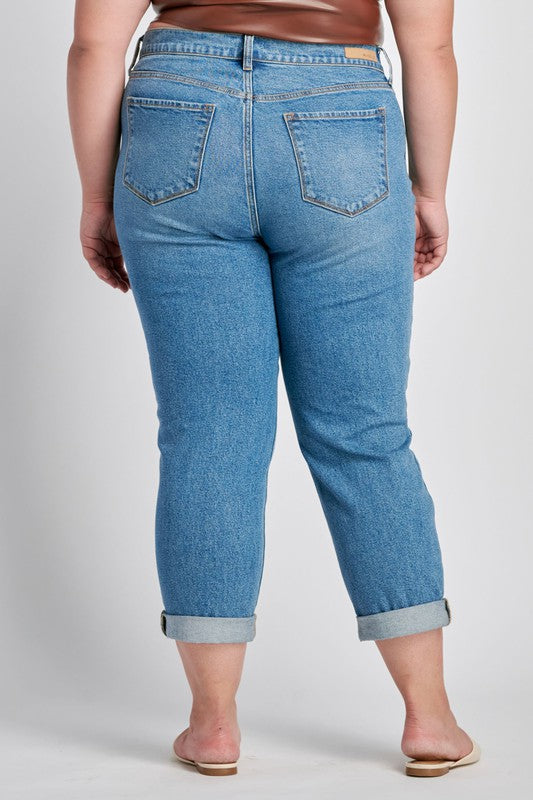 High Rise Double Rolled Cuff Mom Crop