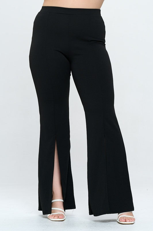 Solid Front Slit Flare Pant