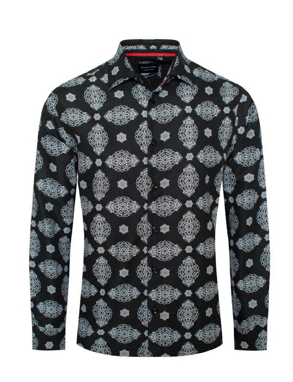 Abstract Floral Print Long Sleeve Button Up