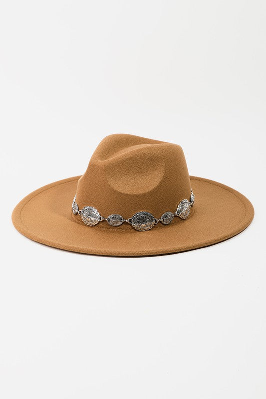 Western Medallion Band Flat Brim Hat