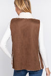 Faux Suede Sherpa Shawl Collar Vest