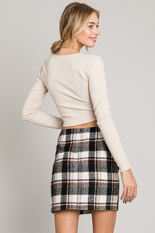 Plaid Print Wool Mini Skirt