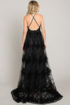 Velvet Print Flocked V-Long Dress