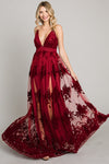 Velvet Print Flocked V-Long Dress