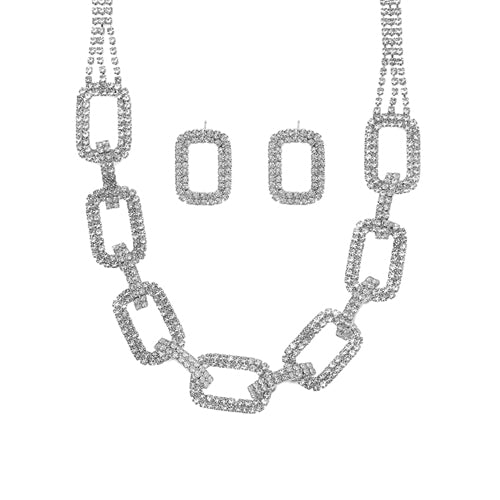 Large Chain Link Crystal Necklace and Earring Set