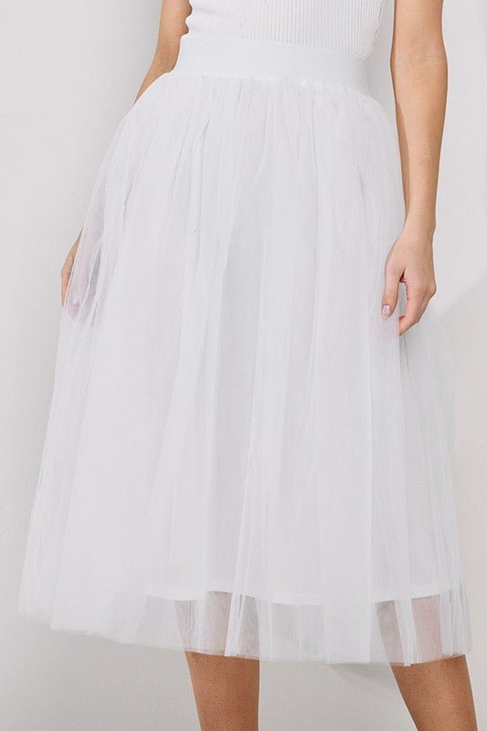 Tulle Mesh Midi Skirt