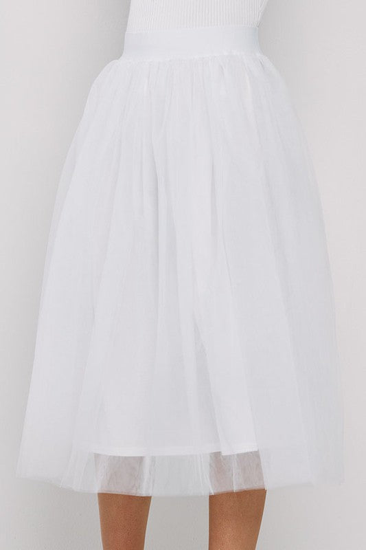 Tulle Mesh Midi Skirt