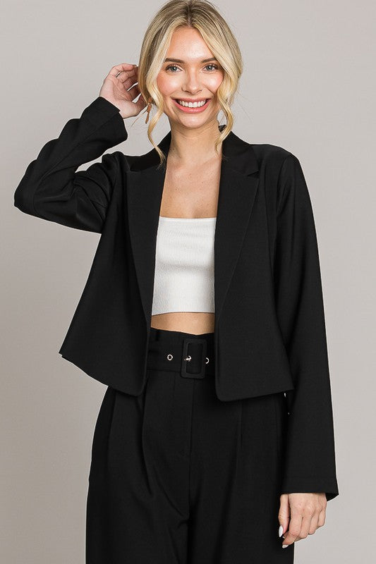Solid Cropped Open Blazer
