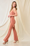 Solid Wrap Tie Front Tank Jumpsuit