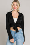 Satin Front Tie Cuff Long Sleeve Top