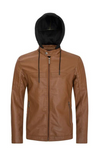 Pleather Detail Hooded Zip-Up Jacket