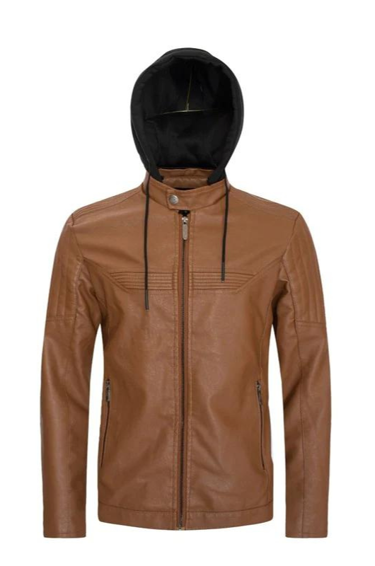 Pleather Detail Hooded Zip-Up Jacket