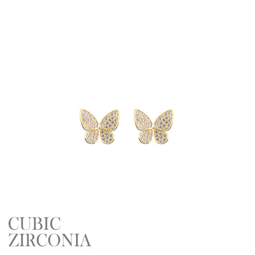 CZ Outline Butterfly Post Earring Gold