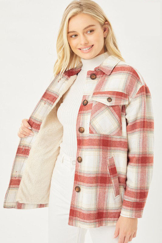 Woven Plaid Long Line Jacket