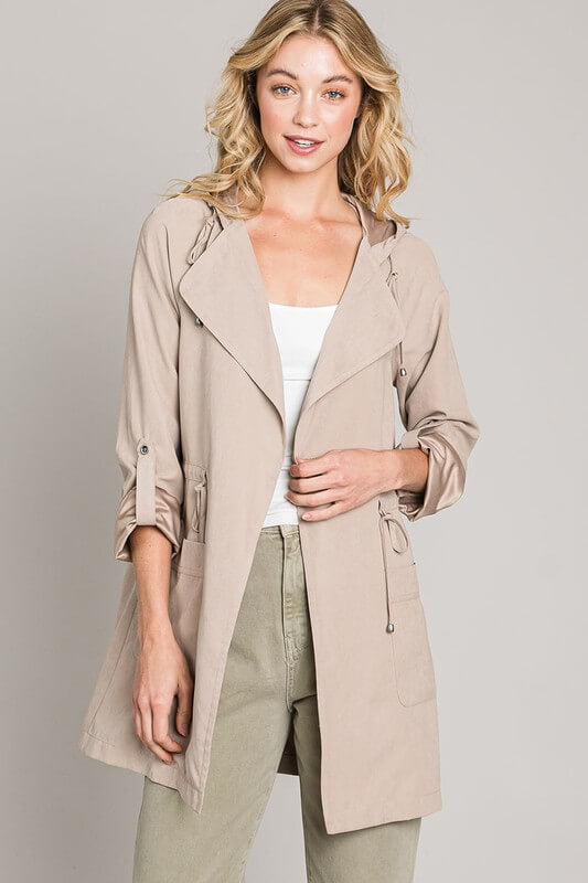 Hooded Peach Skin Jacket