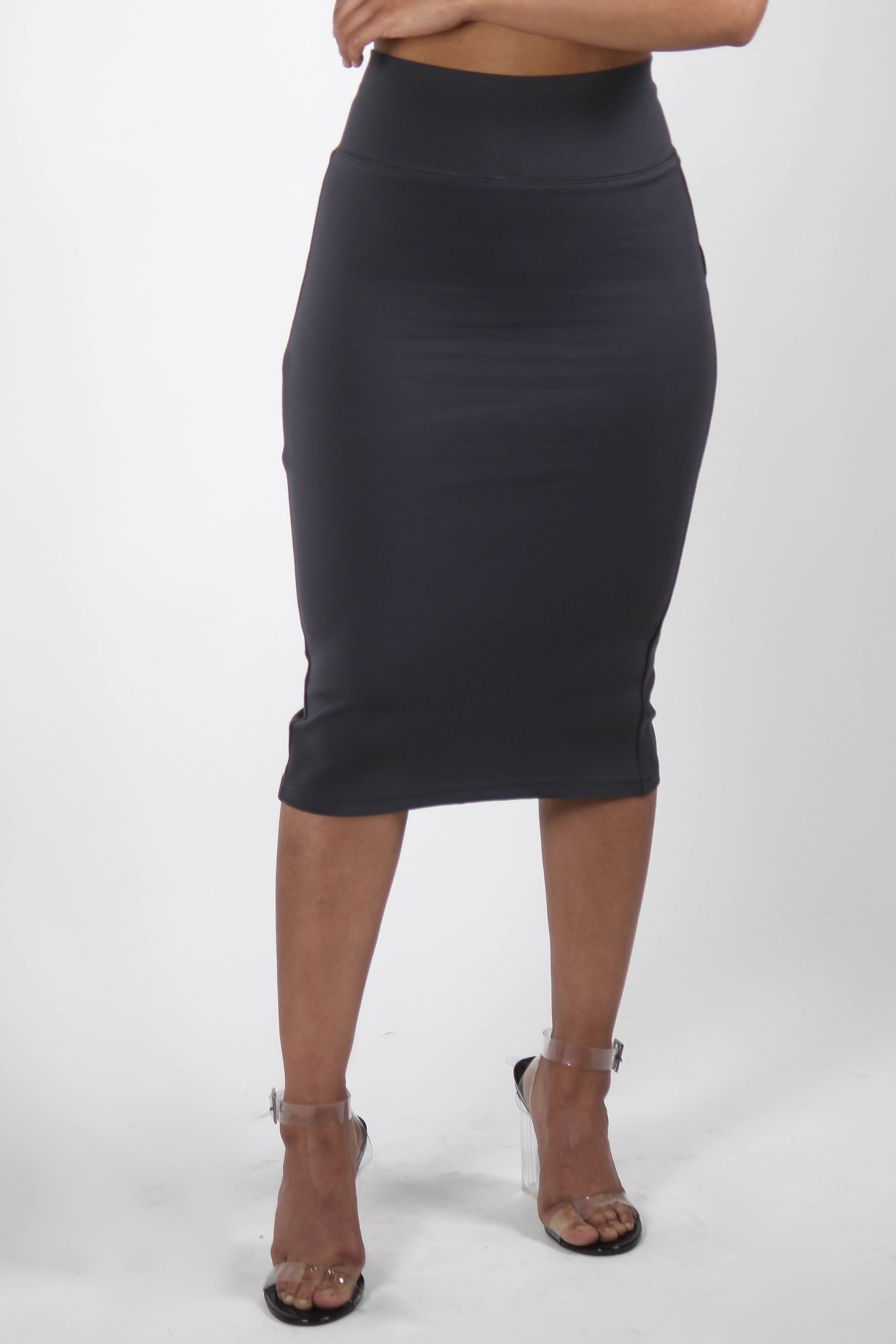 Basic Ponte Pencil Skirt with Back Slit Medium Darkolivegreen