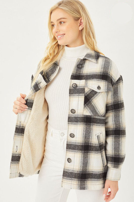 Woven Plaid Long Line Jacket