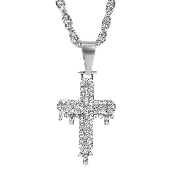 Rhinstone Drip Cross Pendant Necklace