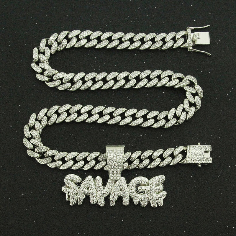 Savage Diamond Stitching Cuban Chain Necklace