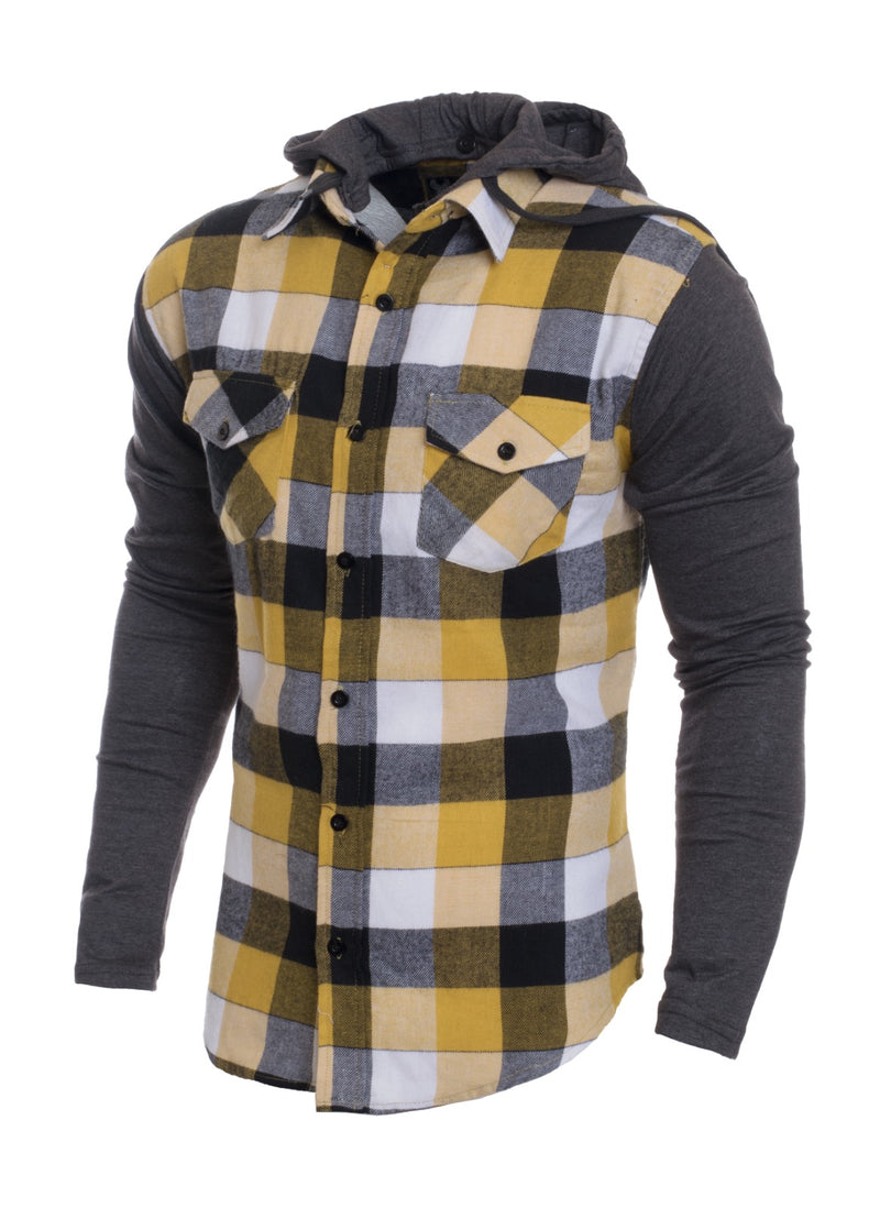 Flannel Long Sleeve Shirt Detachable Hood