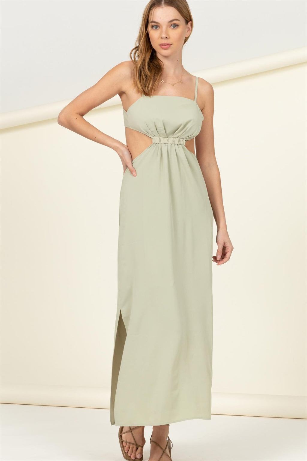Open Cut Front Tie Back Maxi Dress
