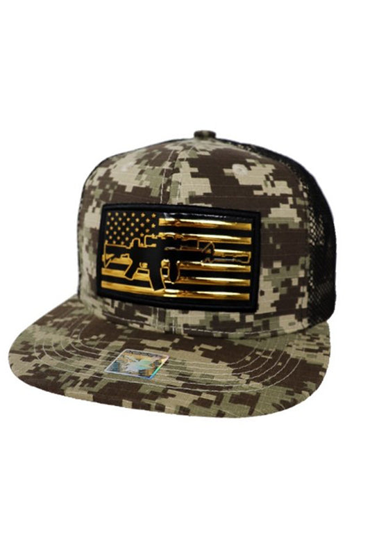 Camo Print American Flag Patched Snapback