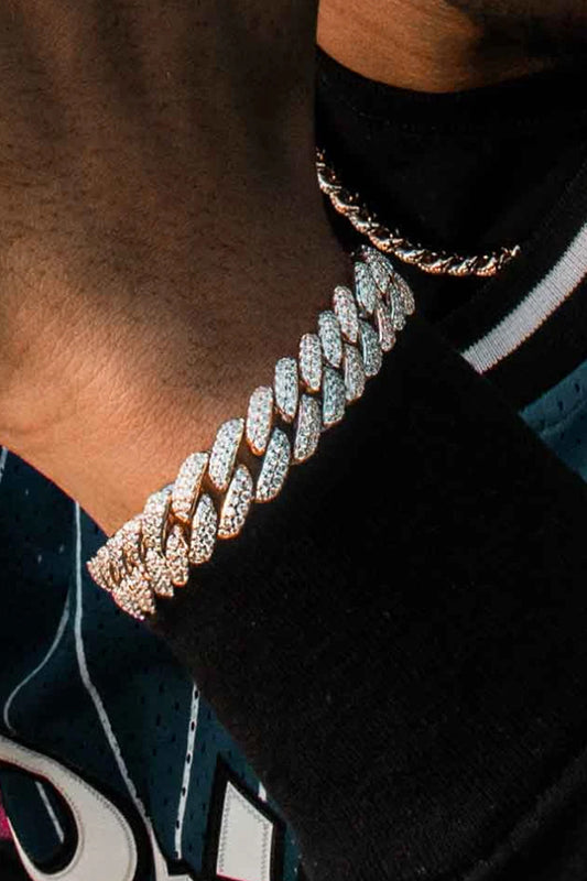 Two Tone Flooded Cuban Link Bracelet White Gold and Rose Gold