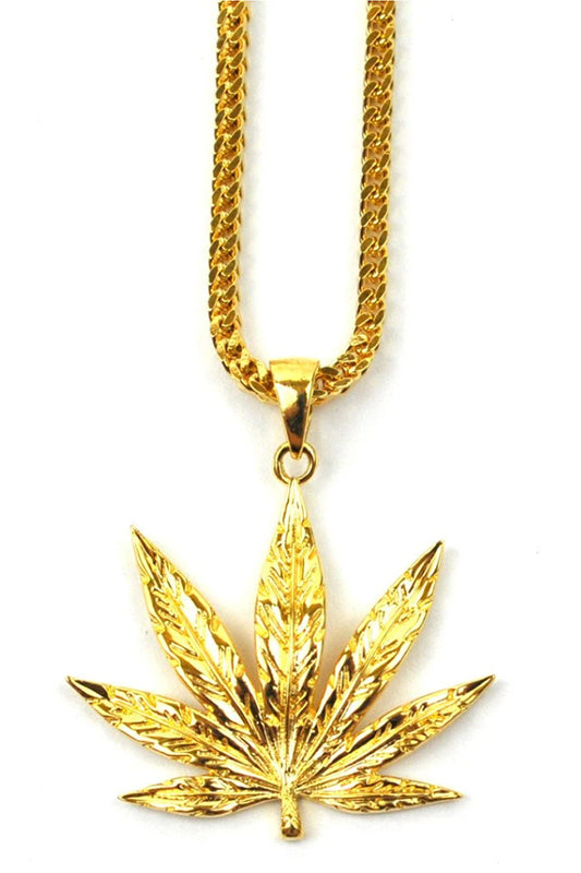 Marijuana Leaf Pendant Necklace Gold
