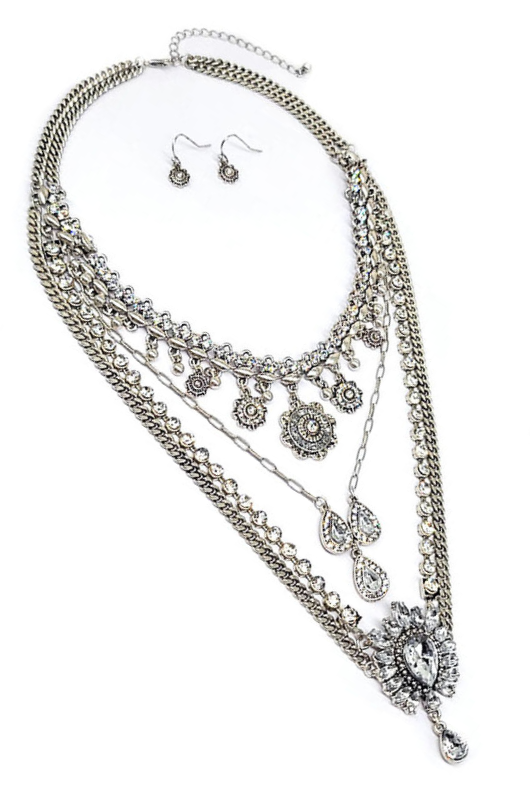 Layered Diamond Drop Necklace Set