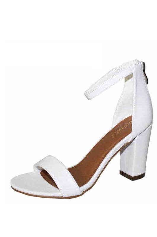 Alondra Suede Ankle Strap Chunky Heel White