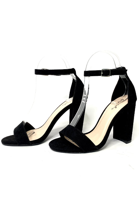 Cashmere Ankle Strap Chunky Heel Black
