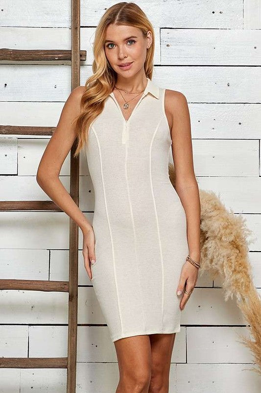 Solid Zip-Up Polo Tank Dress