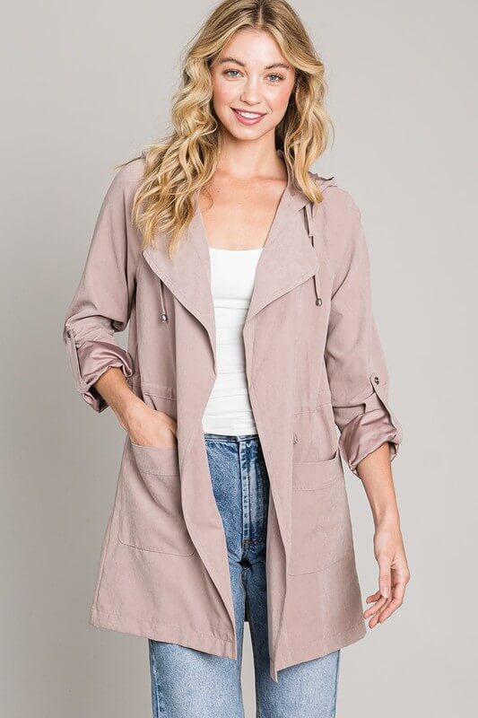 Hooded Peach Skin Jacket