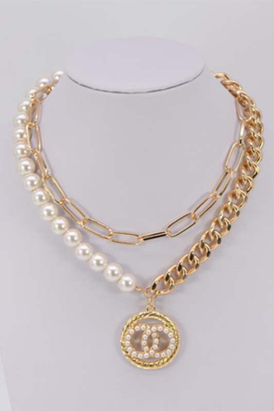 Chain and Pearl Necklace Set