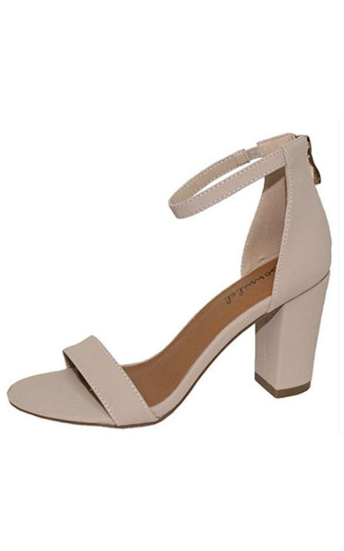 Alondra Suede Ankle Strap Chunky Heel Nude