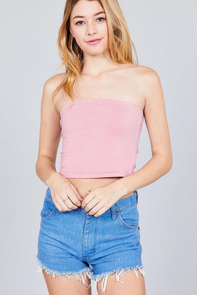 Basic Crop Tube Top Front Pink