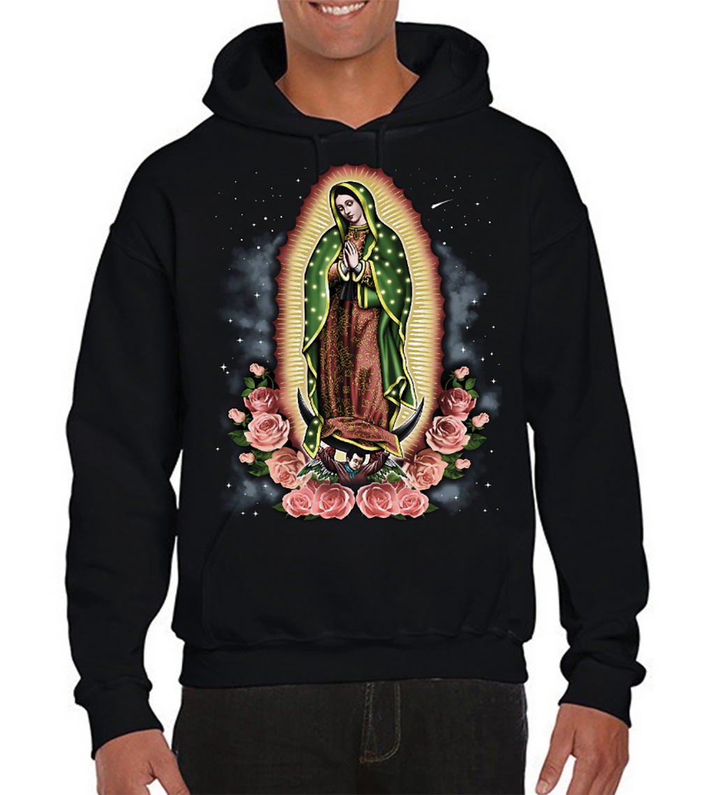 Virgen de Guadalupe Roses Glitter Graphic Hoodie